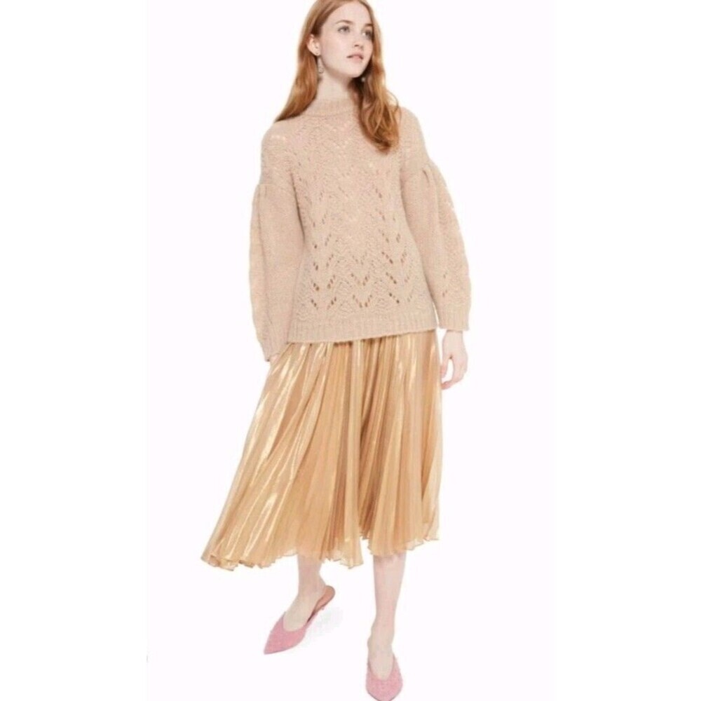 Kate Spade Womens Pointelle Knit Sweater Beige Size M Alpaca Wool Blend Classic